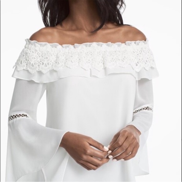 WHITE HOUSE black market. Lace Off shoulder Blouse w/ Flared Sleeves, XS - Picture 1 of 9